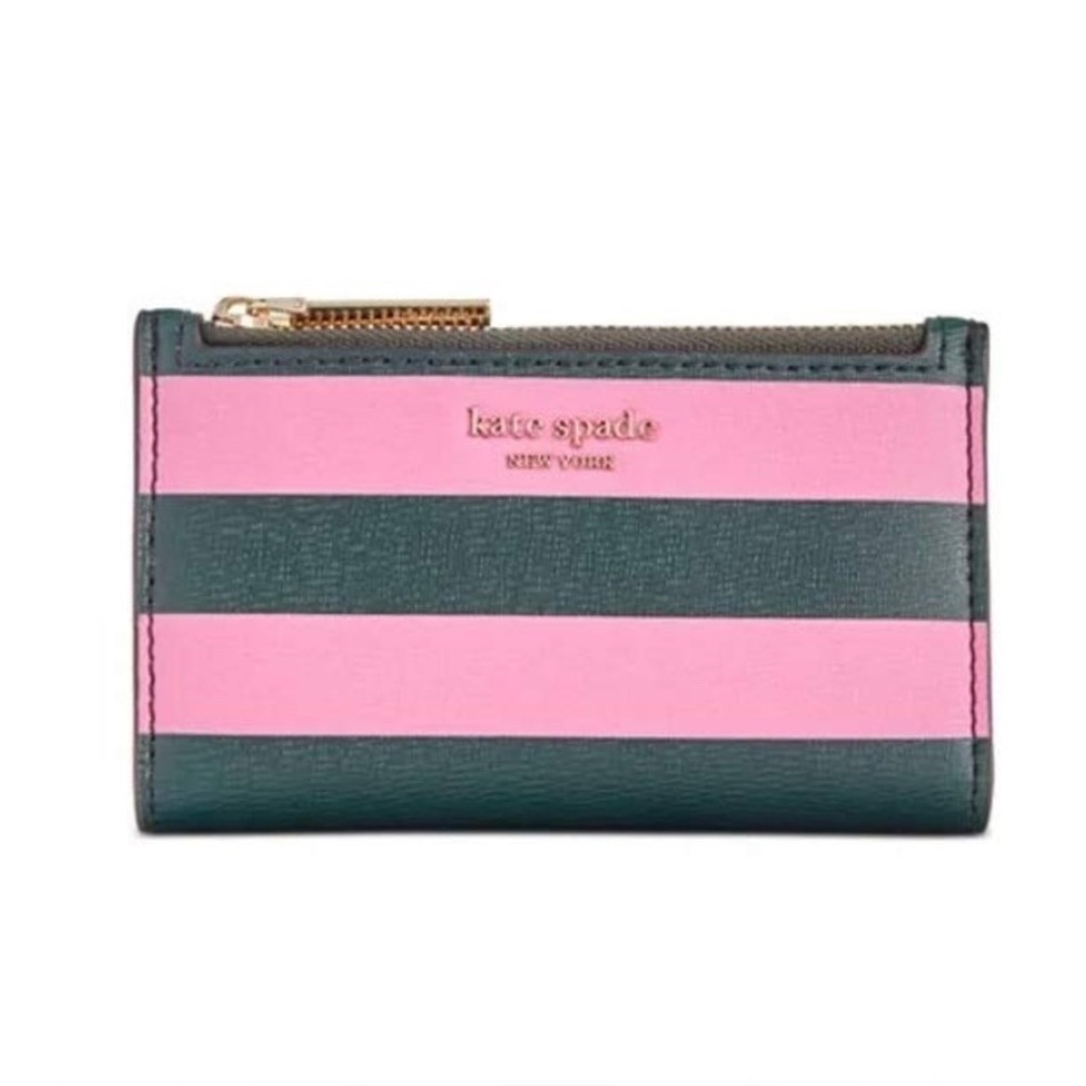 Kate Spade Sylvia Pink and Green Stripe Bifold Wallet